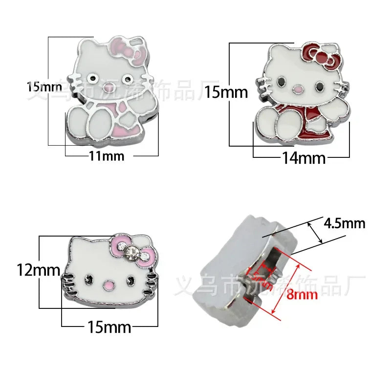 5cps 8mm Enamel Hello Kitty Charms Accessories DIY Wrist Strap Bracelet Collar Handmade Beads for Jewelry Making Kids Gifts