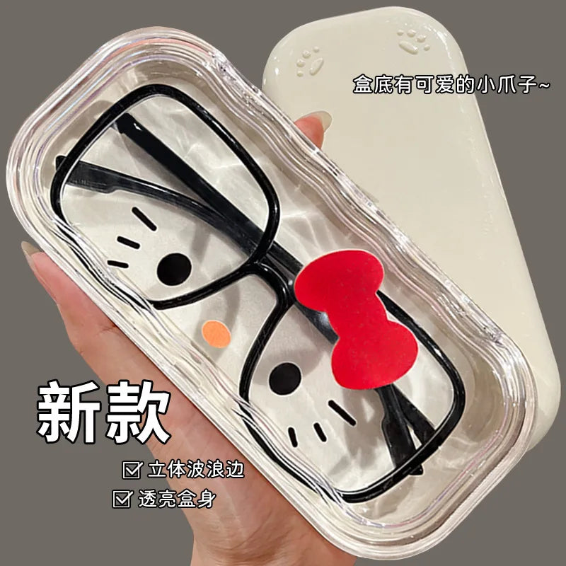 Hello Kitty Glasses Case Storage Box Anime Kawaii Cartoon Transparent Wave Sunglasses Protective Case Gifts for Girls