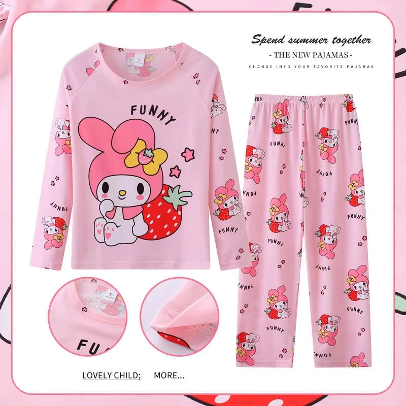 Cute Cinnamo roll Children Pajamas Suit Hello Kitty Sleepwear Melody Girl Boy Autumn Long Sleeved Home Suit Gifts