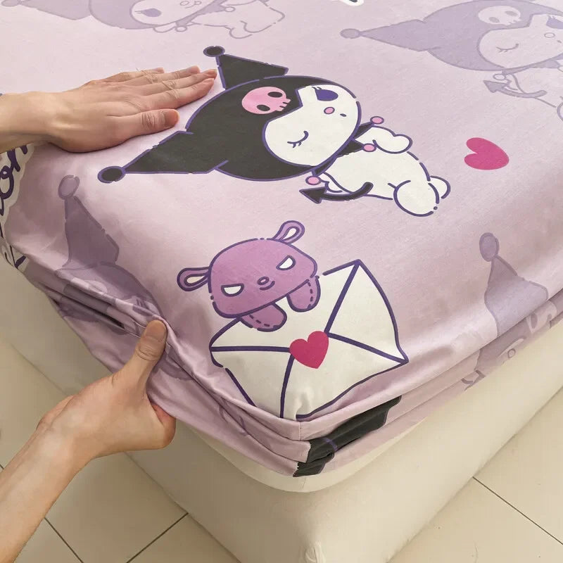 Pure Cotton Fitted Sheet Three-piece Set Hello kitty My Melody Cotton Bedspread Cute Kuromi Full Surround Protective Cover