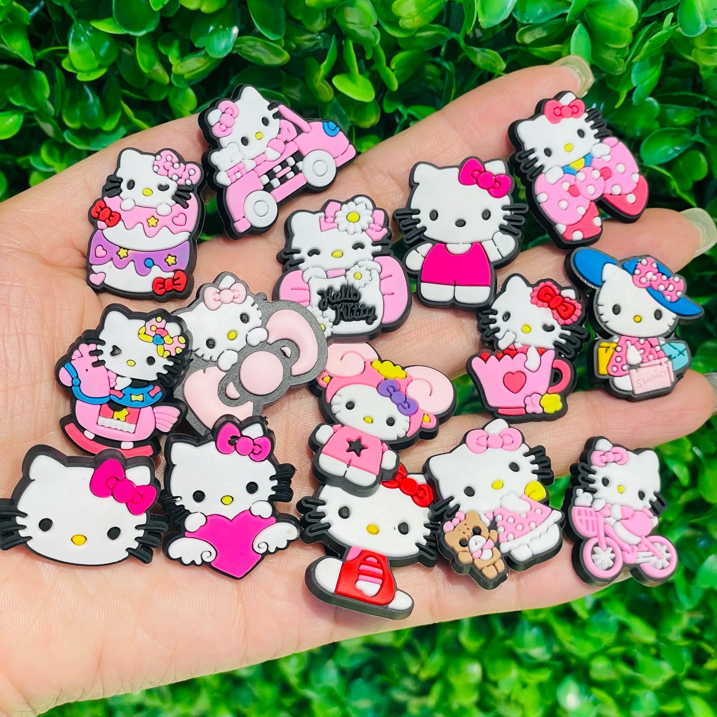 Hot Sales 1-15pcs Hello Kitty PVC Adorable Shoes Buckle Charms Kids Sandals Decorations Fit Birthday Gifts