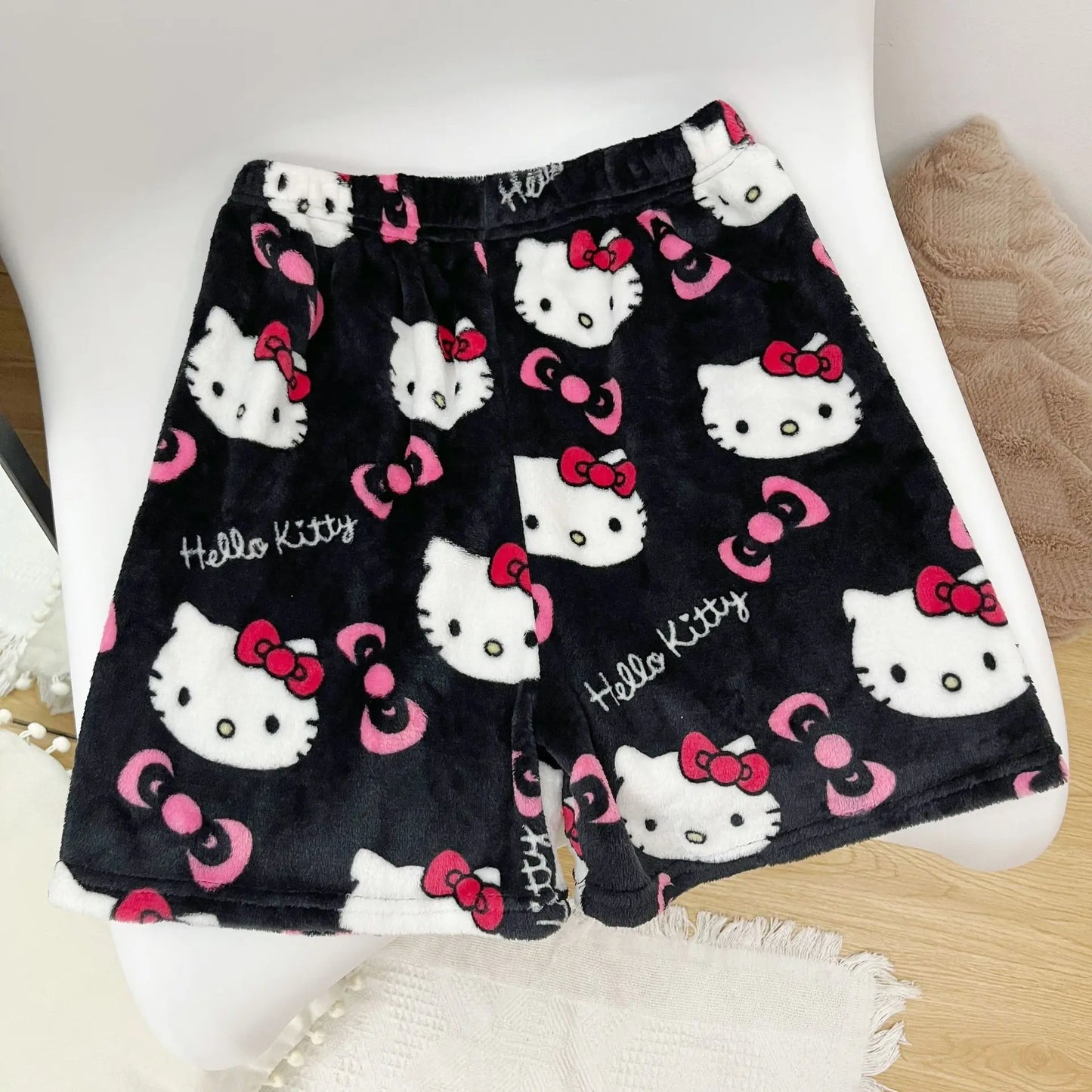 Sanrio Hello Kitty Pajamas Pants Black Pink Anime Flannel Women Warm Woolen White Cartoon Casual Home Pant Autumn Grils Trousers