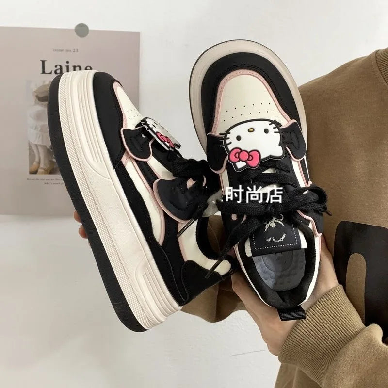 Hello Kitty Preppy Style Red Kawaii Girls' Shoes Versatile Breathable Student Platform Sneakers 2024 Spring Autumn New