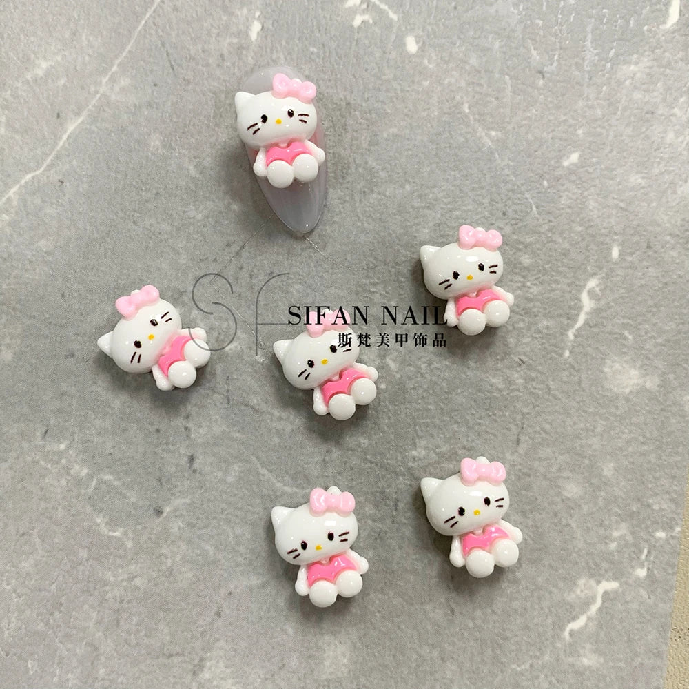 20PCS Kawaii Cartoon 3D Nail Accessories Hello Kitty Kuromi Dress Up Bowknot Decoration Art Charms DIY Jewelry Supplies Gift