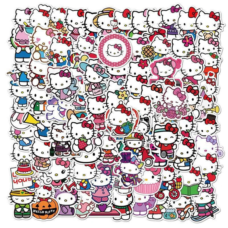 50/100Pcs Sticker Kawaii Hello Kitty Kuromi Melody Cinnamoroll Laptop Skin DIY Diary Stationery Stickers Kids Toys Gifts