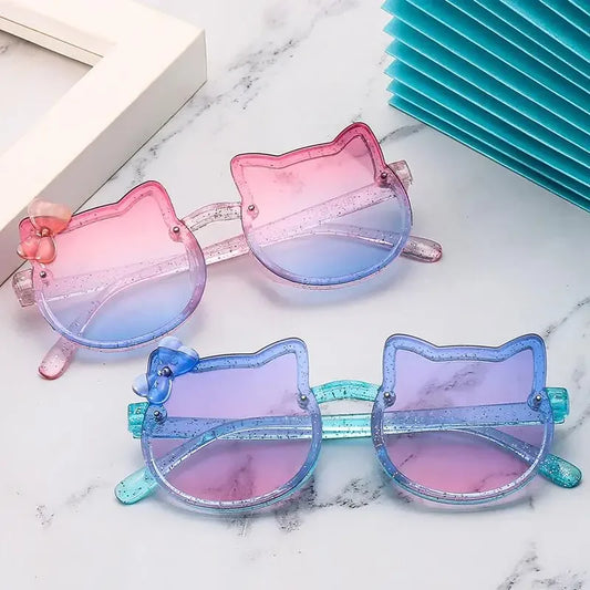 Hello Kitty Kids Sunglasses Girl Boy Shiny Bowknot Sun Glasses Lovely Children Eyewear Fashion Gradient Eyeglasses Gifts