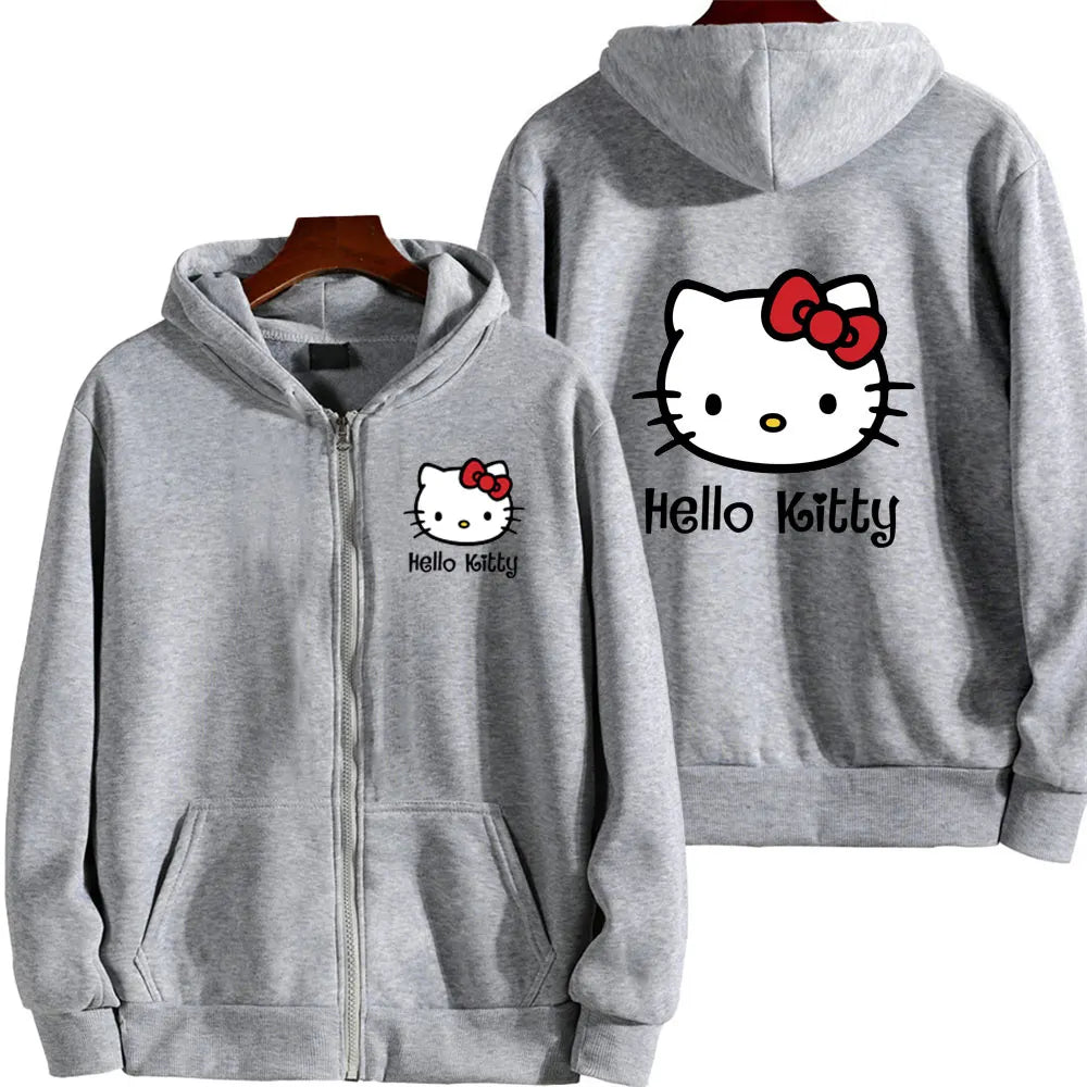 Hello Kitty Pink Women Zipper Hoodie Jacket Spring Autumn Casual Men Sweatshirt Cartoon Anime Couple Oversized Clothes Coats