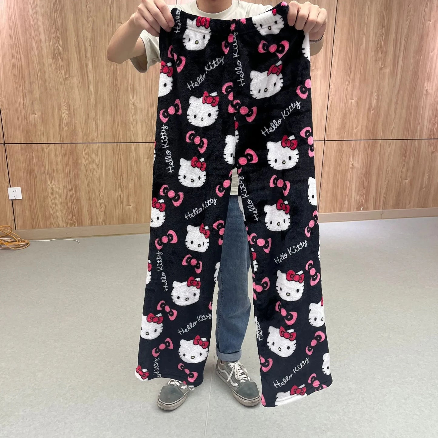 Sanrio Hello Kitty Pajamas Pants Y2K Flannel Women Nightmare Before Christmas Women Casual Plush Pants Autumn Girl Trousers Gift