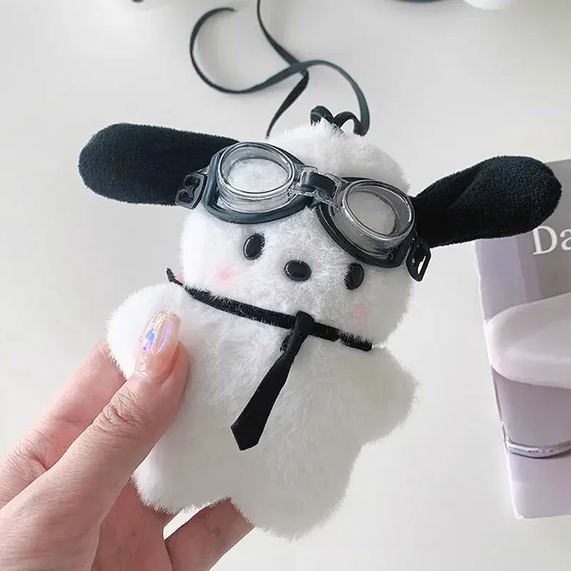 Plush Pochacco doll Anime cartoon Bag Pendant Car Keychain Accessories Kawaii Keychain Bow Blush Pochacco Toy Gift