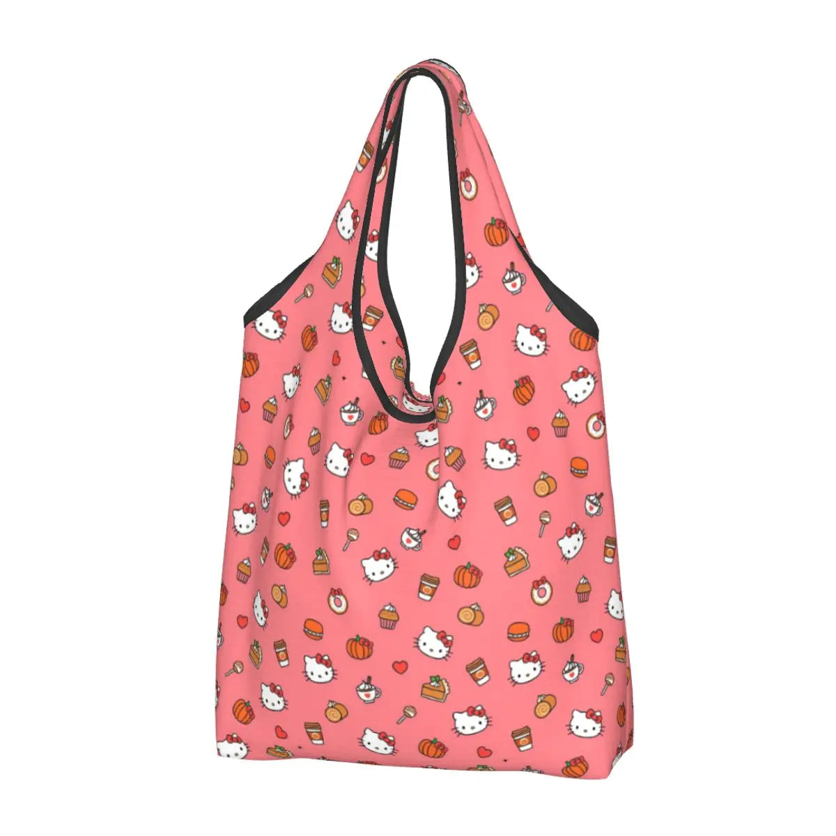 Custom Hello Kitty Groceries Shopping Bag Funny Shopper Shoulder Tote Bags Large Capacity Portable Handbag