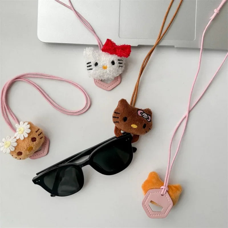 Hello Kitty Leather Sunglasses Rope Neck Hanging Glasses Holder Eyeglass Pouch girls Storage Student Versatile lanyard