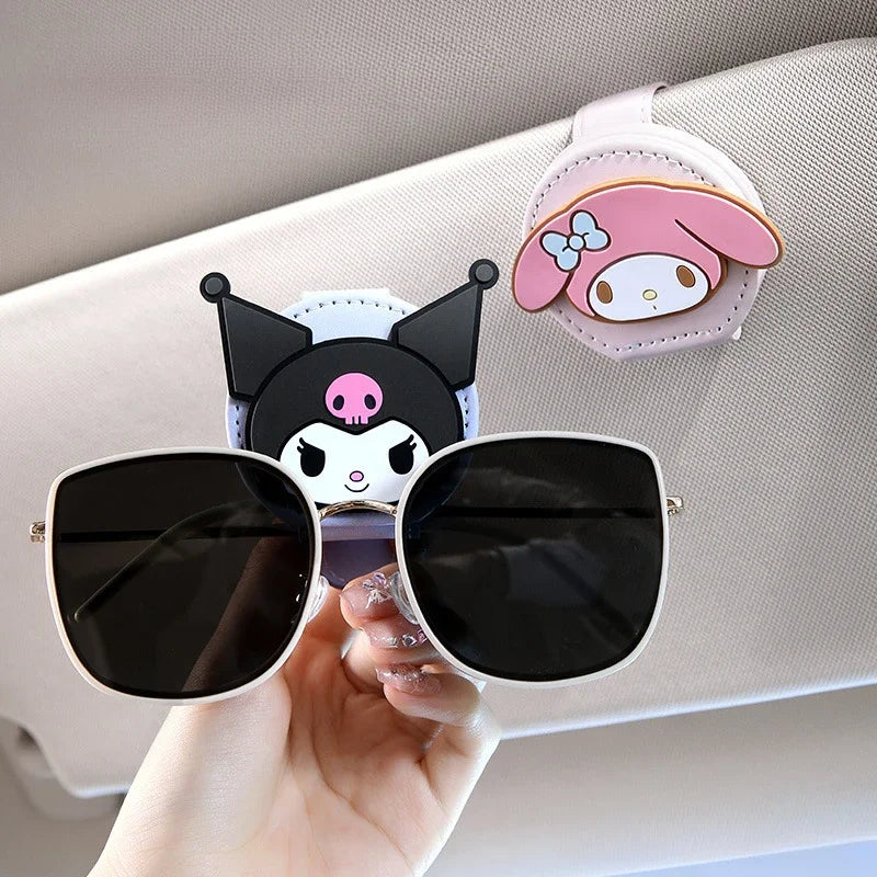 Kuromi Universal Car Sunglasses Clip Kawaii Hello Kitty My Melody Auto Sun Visor Glasses Box Holder Stand Fastener Case