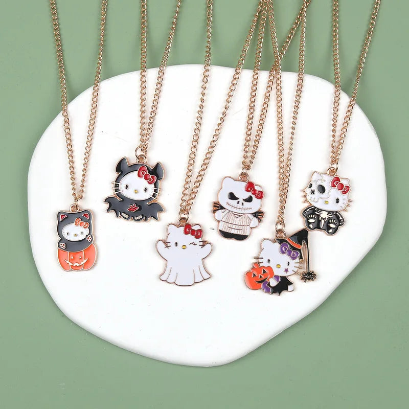 2025 Halloween Necklace Kawaii Anime Hello Kitty Transform Demon Ghost Pumpkin Alloy Pendant Jewelry Pendant Gifts Toys