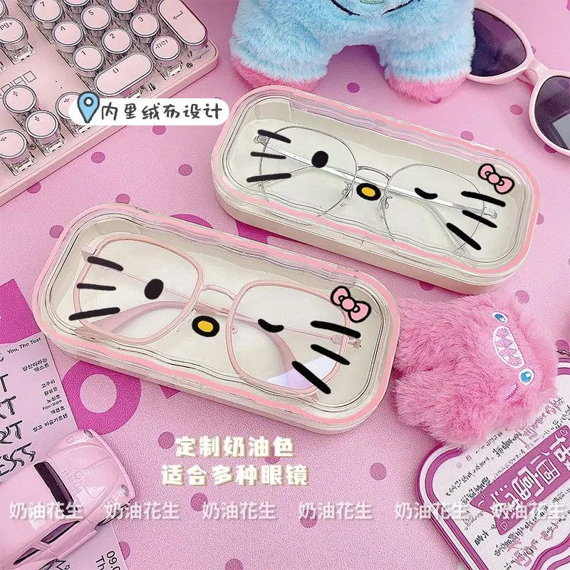 Kawaii Hello Kitty Glasses Storage Box Cute Cartoon Translucent Box Sunglasses Protective Case Anime Peripheral Girl Gift