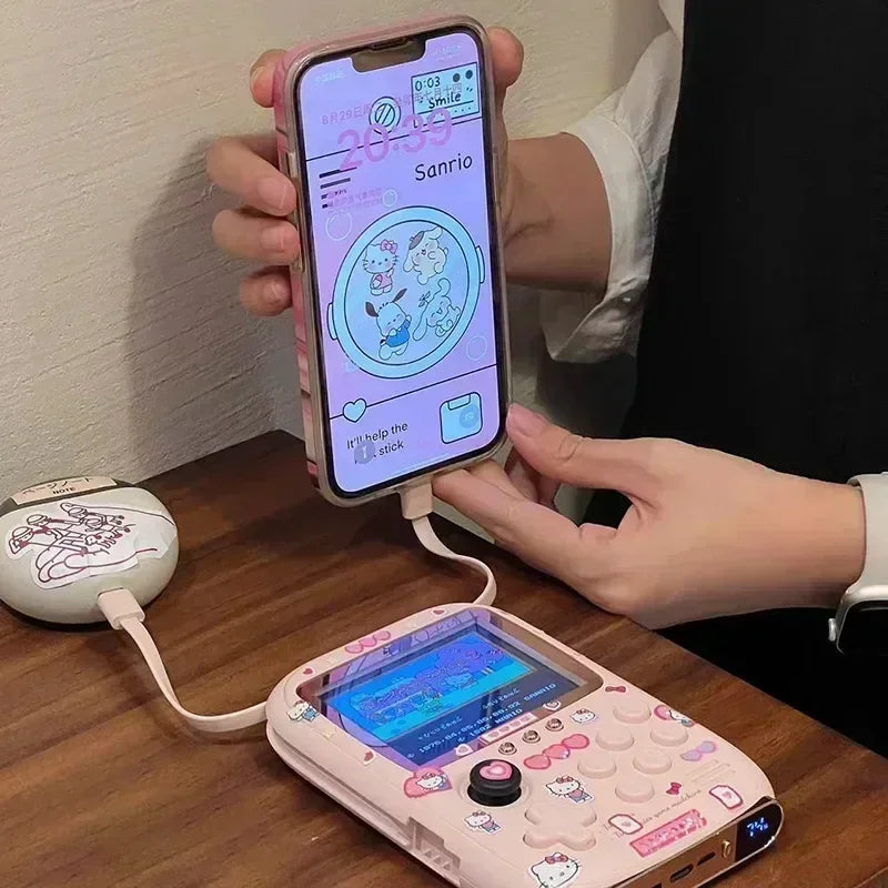 New Lovely Hello Kitty Power Bank Mini Game Portable Retro Handheld Game Console Soft Light Color Screen Birthday Gift For Girls