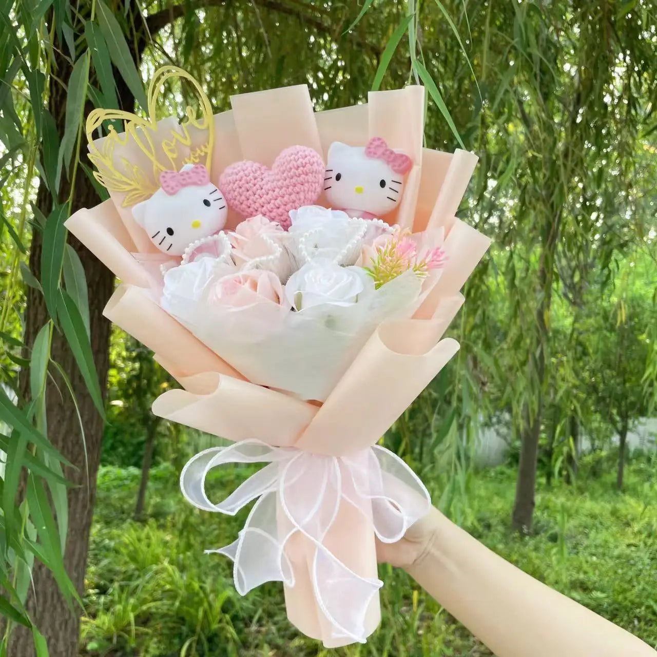 Hello Kitty Cat Dolls With Artificial Flowers Creative Sanrio Bouquet Christmas Valentine Birthday Graduation Gifts