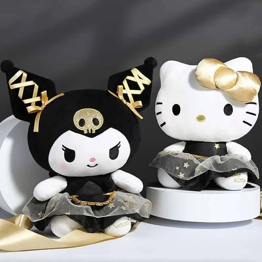 25CM New Kawaii Black Gold Series Plush Stuffed Toy Soft Pillow Cute Kuromi Hello Kitty Birthday Gift Children's Toy