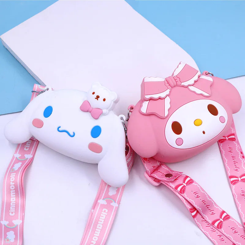 Bag Kawaii Hello Kitty Cinnamoroll Silica Gel Shoulder Bags Kuromi My Melody Coin Purse for Girl Cute Doll Handbag Gift