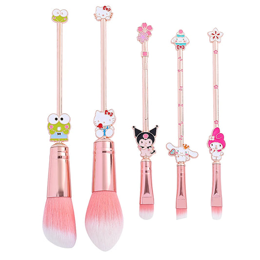 5Pcs/Set Kitty Cat Makeup Brushes Kawaii Cartoon Kuromi Foundation Blending Blush Concealer Eyebrow Powder Brush With Pouch