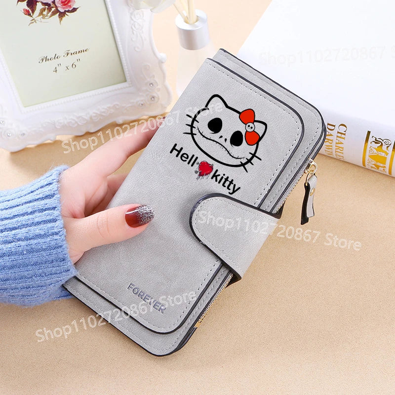 New Hello Kitty Wallet Women Anime Cartoon Fashion Multi-Card Slot Purse  Buckle Nubuck Material Two-color Fabric Wallets Gift