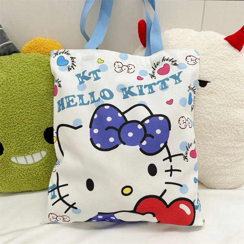 Hello Kitty Canvas Bag Kawaii Anime Student Portable Large Capacity Makeup Wash Commuting Cartoon Storage Bags Girls Gift