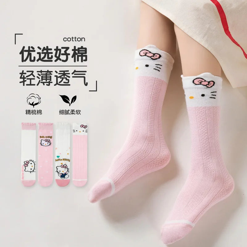 Hello Kitty Knee Long Sock Breathable Thin Sanrio Socks Accessories KT Cat Girl Middle Tube Socks Calf Sock Child Birthday Gift