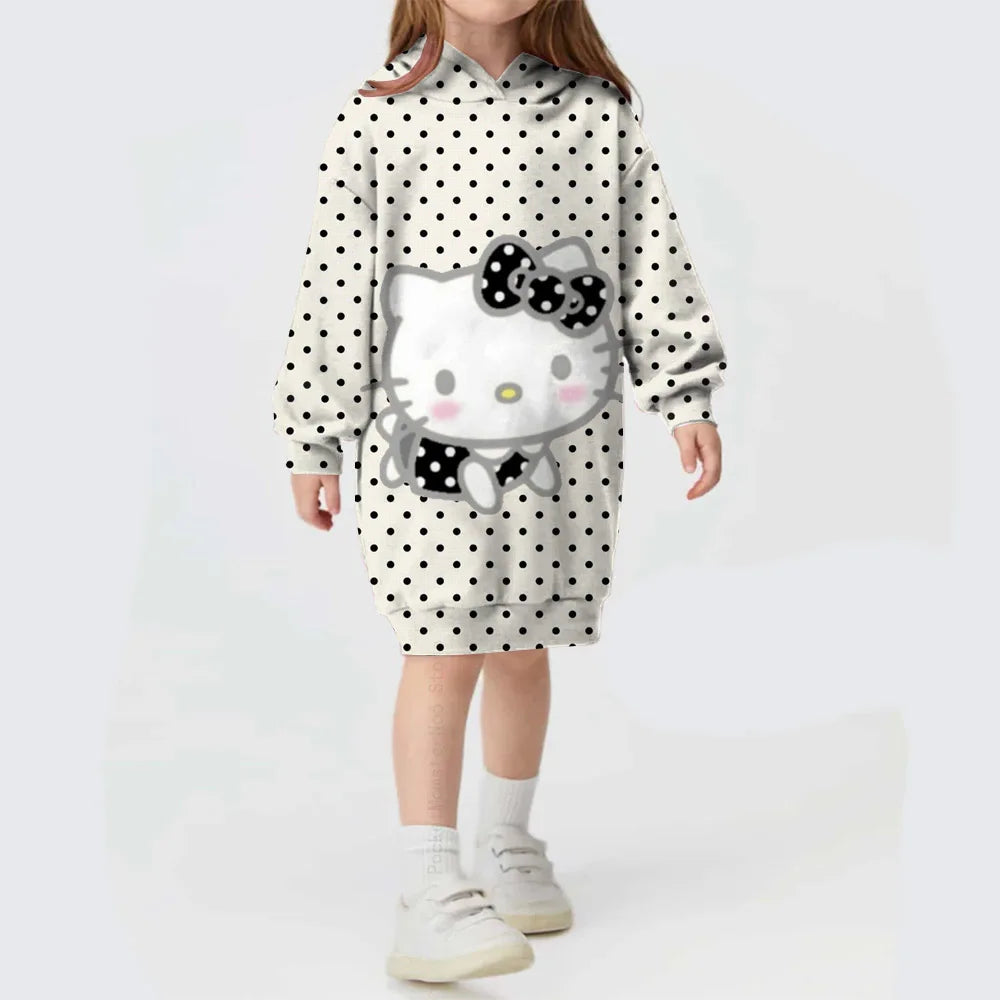 Hooded Dress For Girls Hello Kitty Kuromi print  Long Sleeve Winter Girls Dresses Hello Kitty Children Hoodies Casual Dress