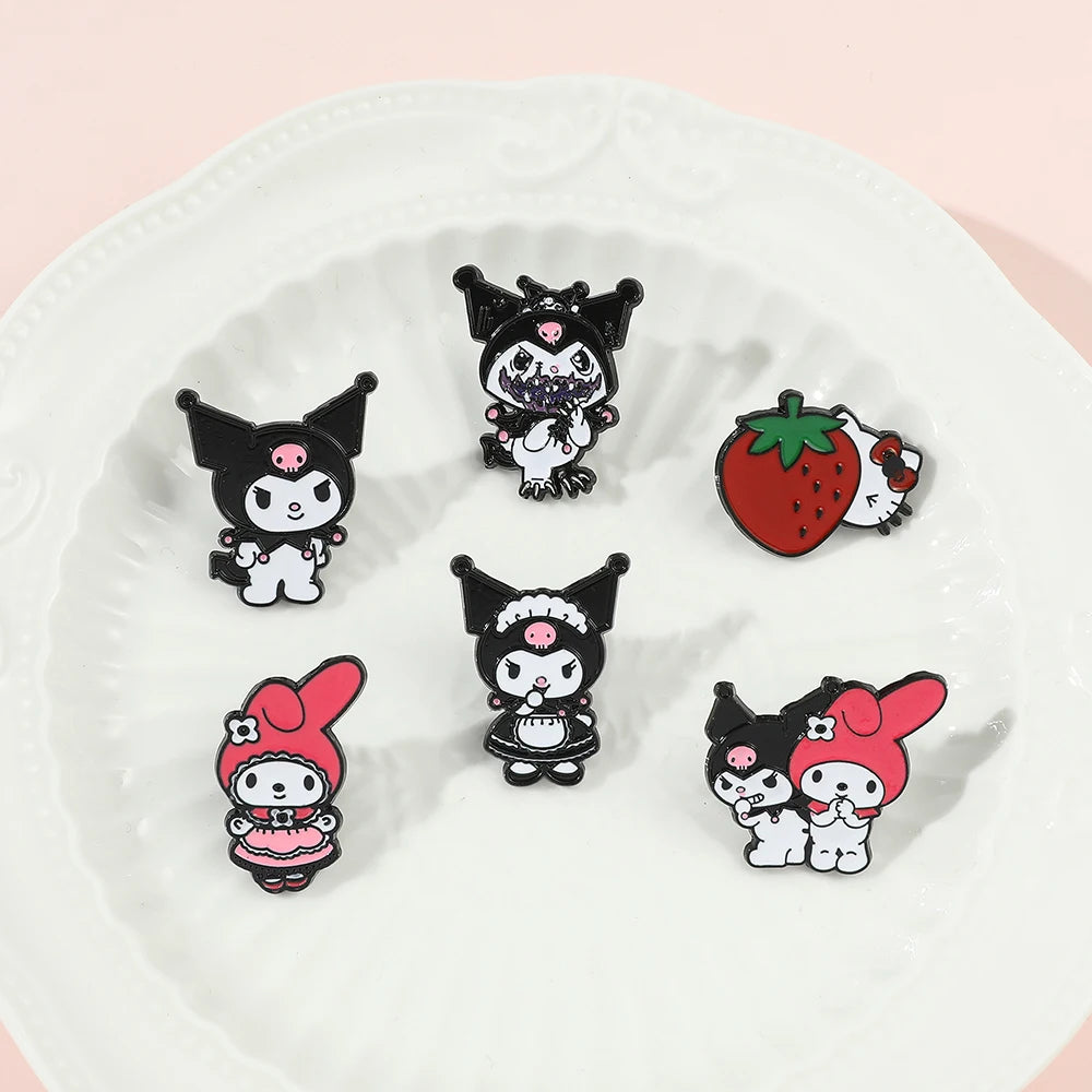 Sanrio Enamel Pins for Backpack Cute Cartoon Hello Kitty Brooches for Women Kawaii Kuromi My Melody Anime Metal Badges Jewelry