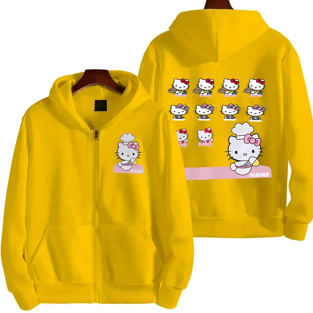 Anime Cute Printed Hoodies Women Cartoon Hello Kitty Y2k Korean Students Loose Sweatshirt Fashion Sweet Cardigan Clothing