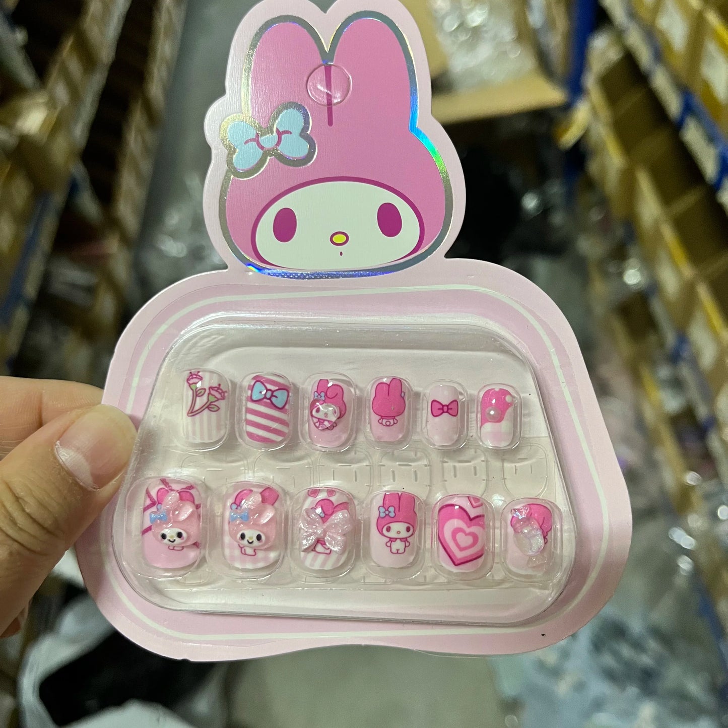 12 PCS Cartoon Sanrio Hello Kitty Kids Press on Nails Cute Kuromi  Cinnamoroll Kid DIY with Jelly Glue Nail Patch Girl Toy Gifts