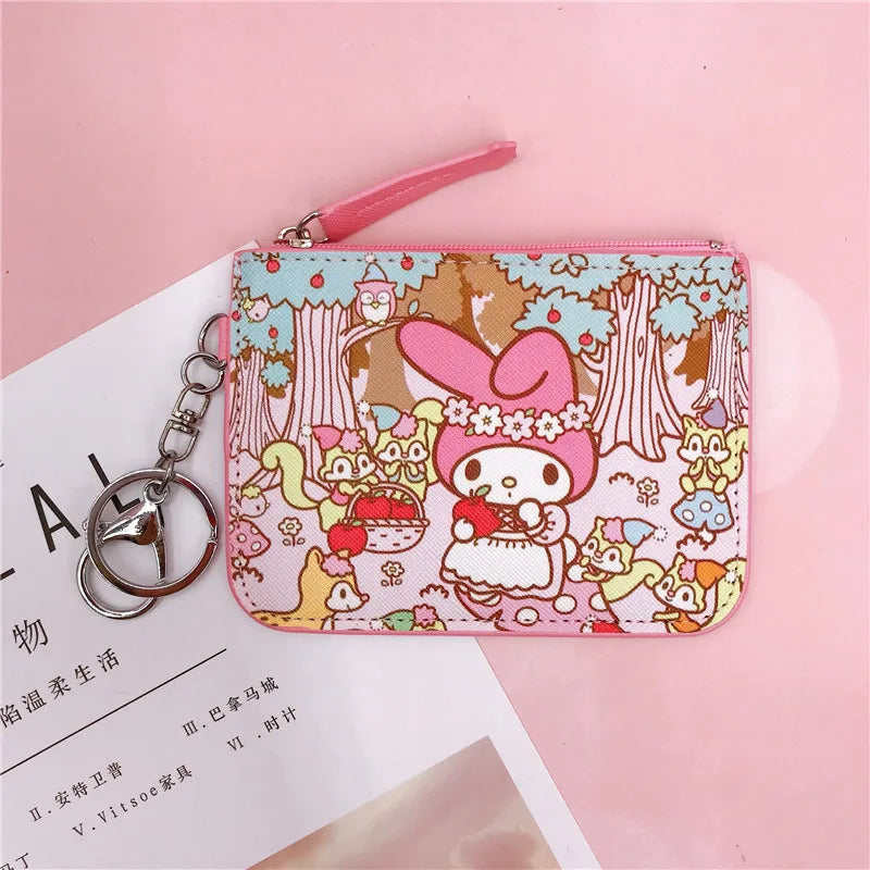 Hello Kitty Coin Purse My Melody Bag Kawaii Wallet Anime Pompom Purin Cinnamoroll Card Holder Children Pu Wallet Gifts