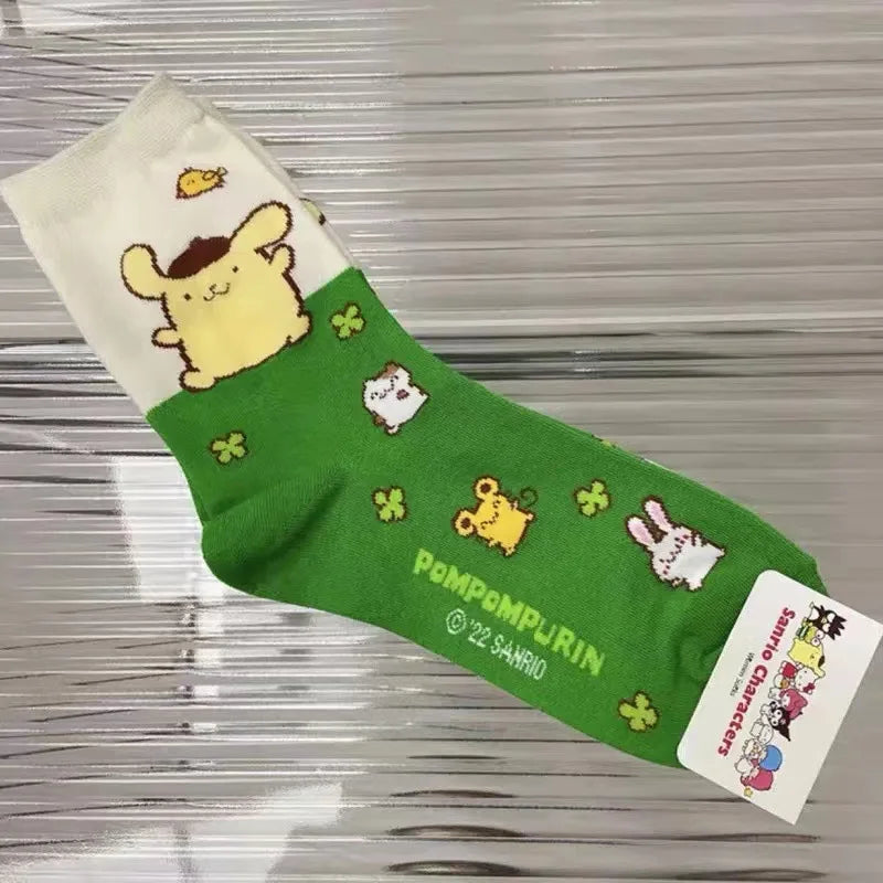 Women Hello Kitty Kuromi MyMelody Cute Cotton Blend Ankle Socks Set Kawaii Soft Autumn Winter Warm Mid-Tube Sock One Size