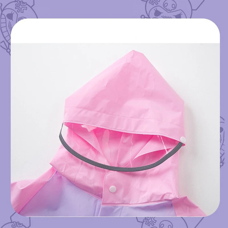 Kawaii Kuromi My Melody Hello Kitty Child Raincoat Reflective Layer Big Brim Medium Length Girl Birthday Gift