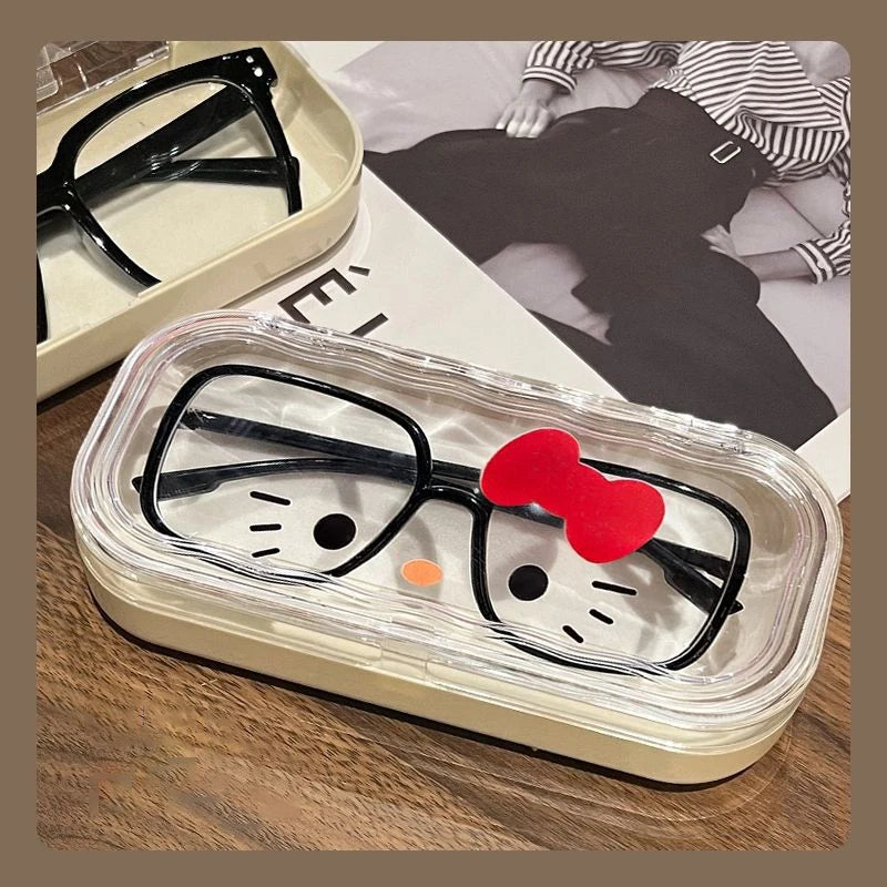 kawaii Hello Kittys Glasses Case Anime Kt Cartoon Cute Sunglasses Myopia Glasses Storage Box Travel Student Toys Girls Kids Gift