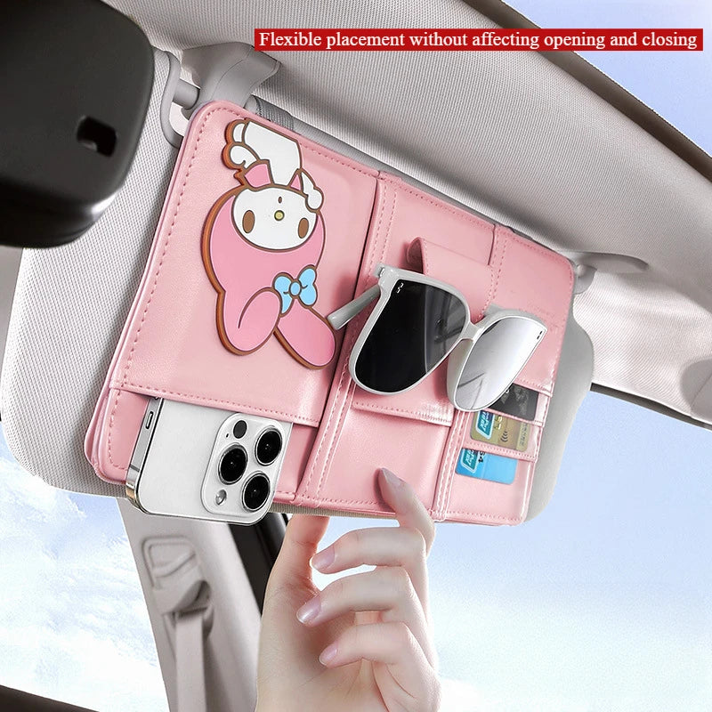 Hello Kitty Car Glasses Clip Sun Visor Storage Folder Kuromi Multifunction Vehicle Mounted Sunglasses Clip ID Holder