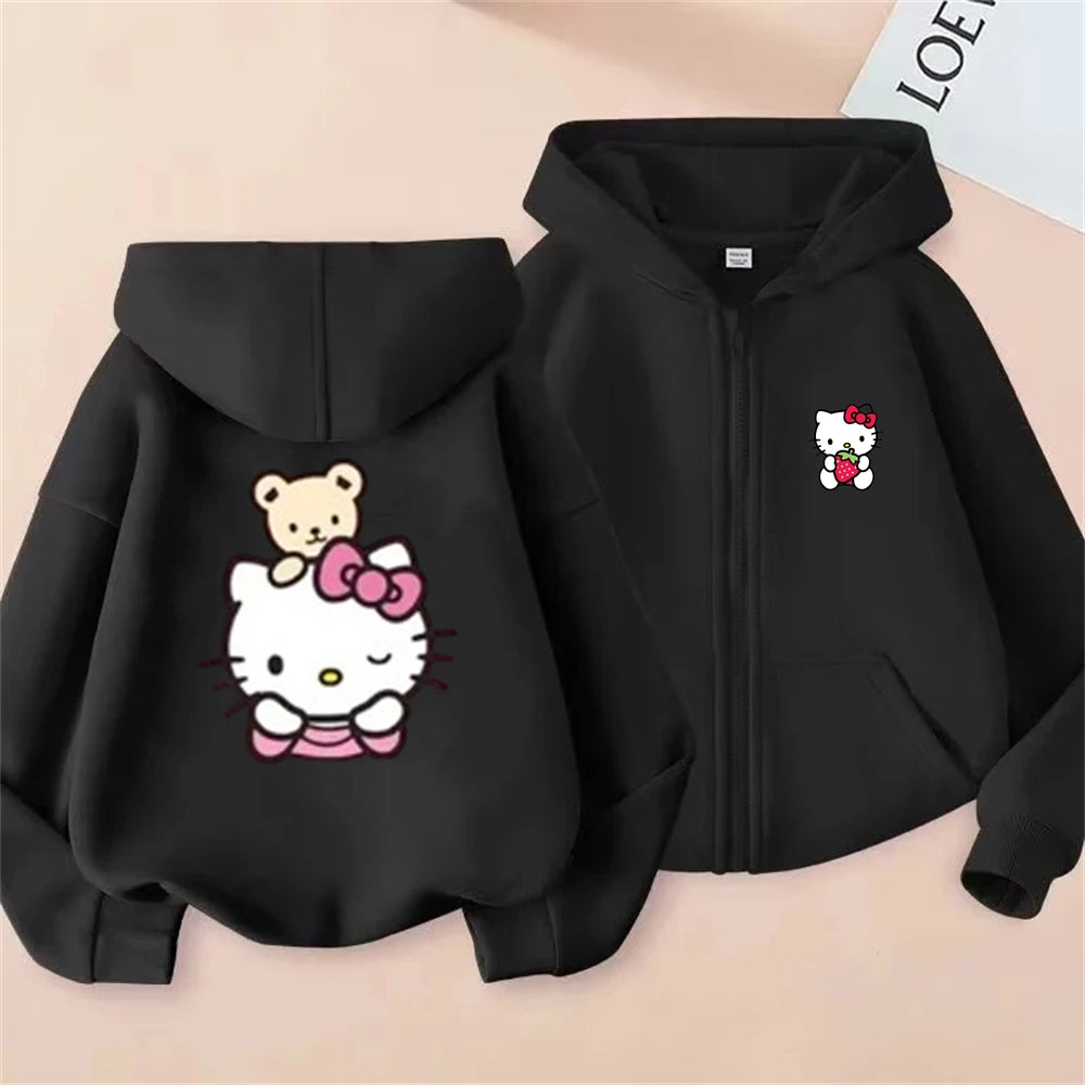 Hello Kitty Children Hoodies Zipper style Pink Coat  Girls Boys Age 3-12 Pullover Leisure Kids  Sweatshirt Autumn festival gifts