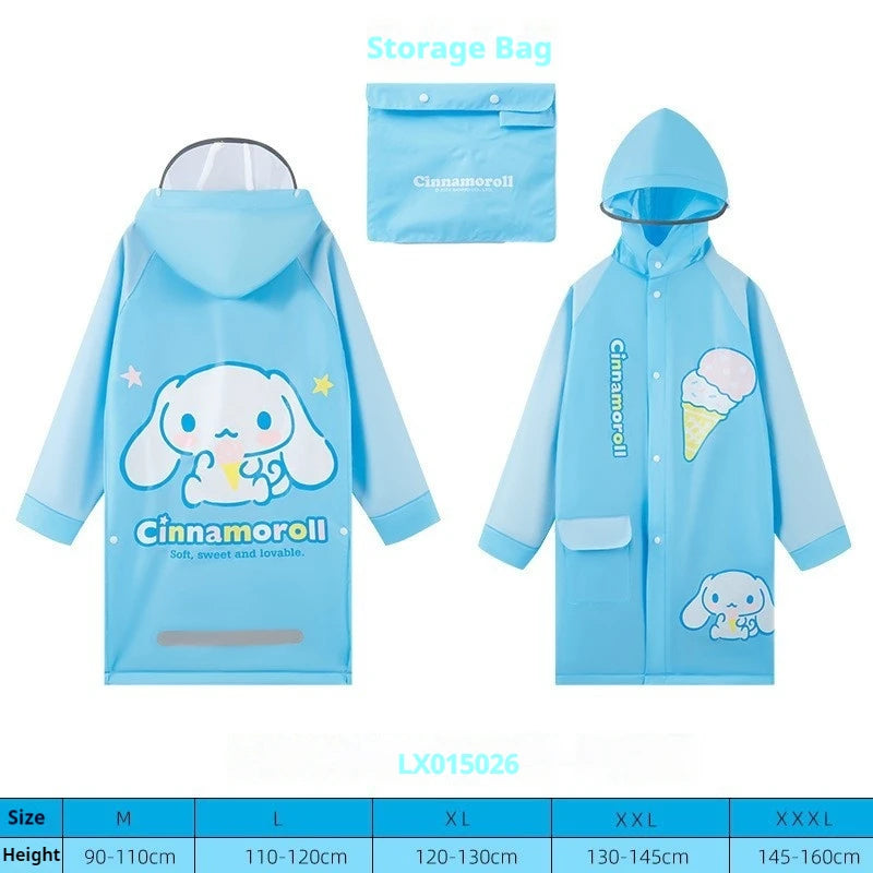 Hello Kitty Kuromi Cinnamoroll Cute Anime Children Raincoats For Boys And Girls Waterproof Large Raincoat Creative Gifts