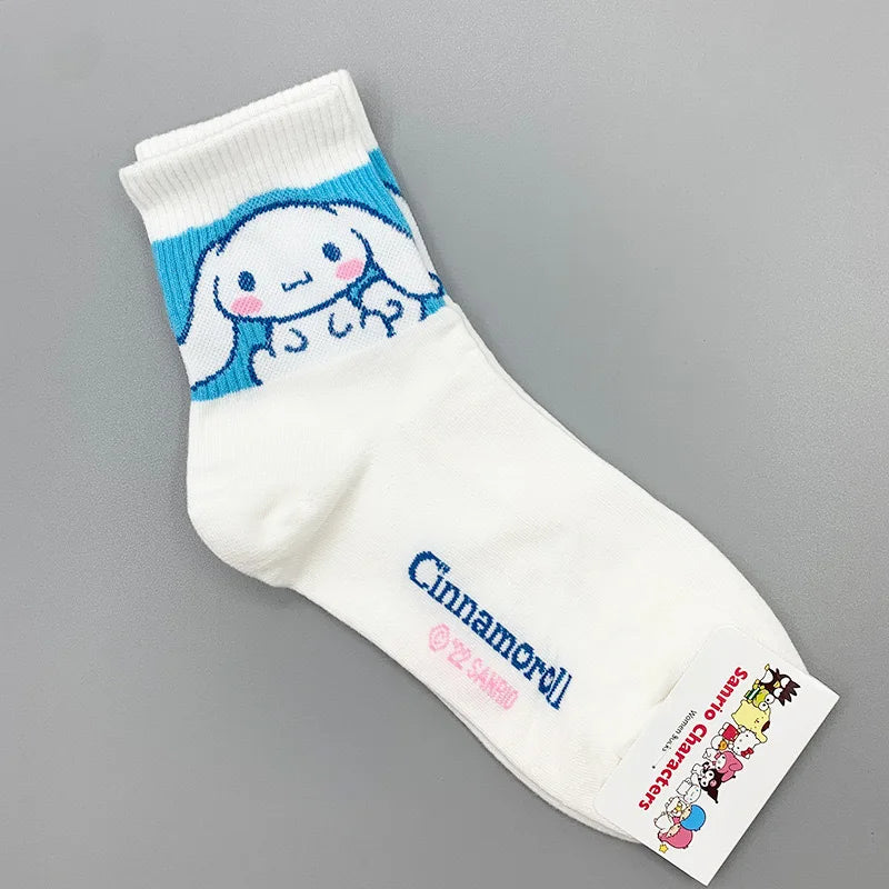 Kawaii Cartoon Hello Kitty Melody Socks for Girls Medium Kuromi Cinnamoroll Cotton Socks White Sock Women Female