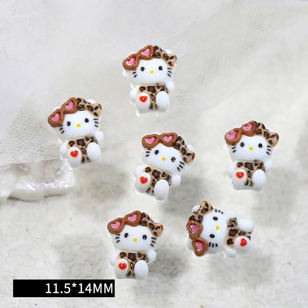 20 PCS Mixed Kawaii Leopard Print Hello Kitty Nail Art Decor Large Bow Sunglasses Heart Resin Nail Art Charms Accessories Gifts