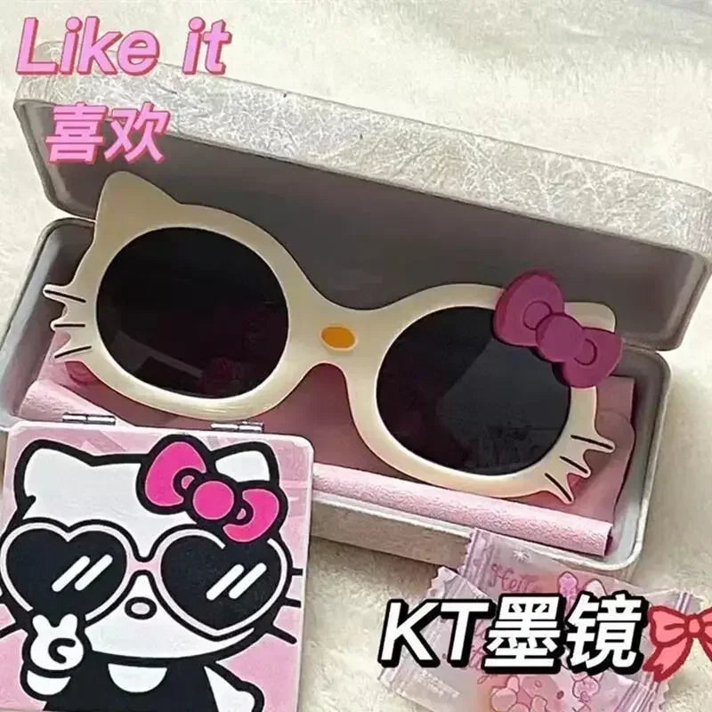 Hello Kitty Portable Sunglasses Cute Anime Cartoon KT Cat Fashion Child Sunshade Sunscreen Cosplay Prop Holiday Gifts