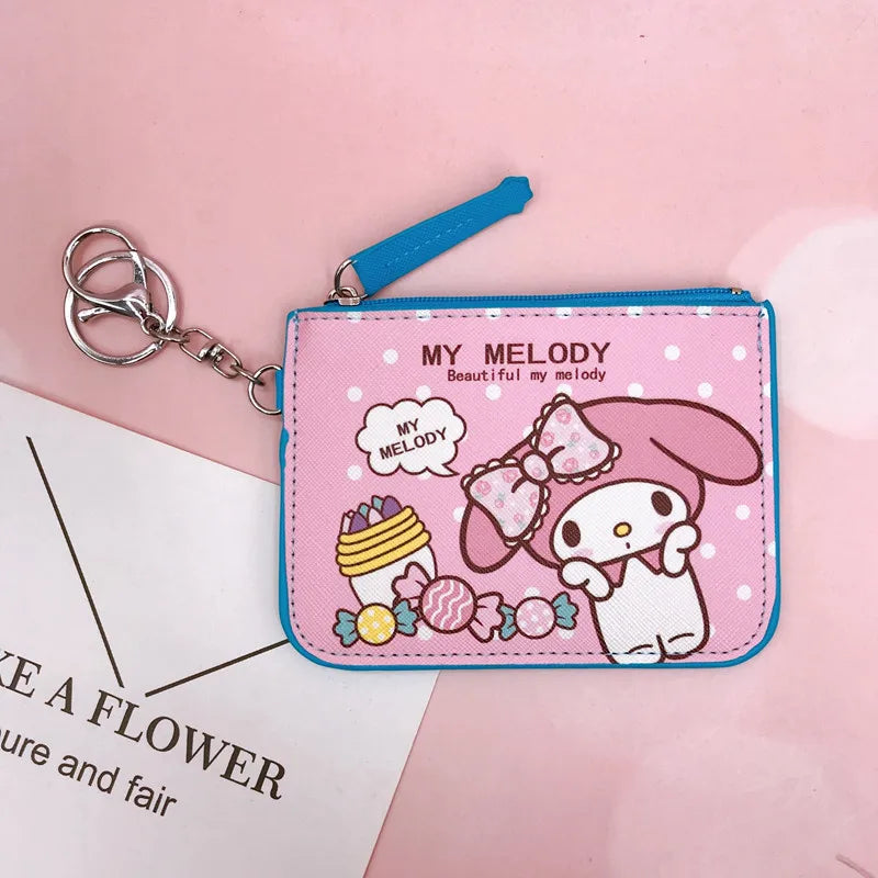 Hello Kitty Coin Purse My Melody Bag Kawaii Wallet Anime Pompom Purin Cinnamoroll Card Holder Children Pu Wallet Gifts