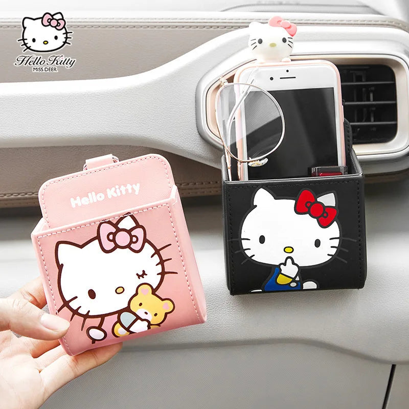 Kawaii KT Cat Car Air Outlet Storage Bag Hello Kitty Storage Box Multifunctional Auto Organizer Box Car Decor Accessories