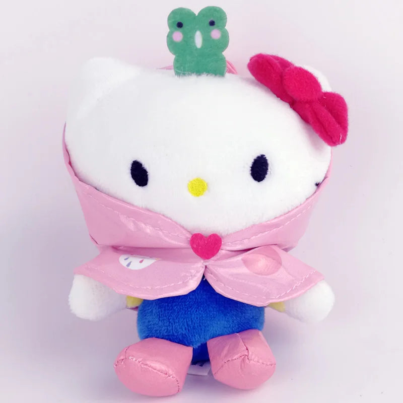 13cm Raincoat Hello Kitty Pendant Keychain Plush Toys Stuffed Animal Soft Doll Kids Cartoon Anime Birthday Gift