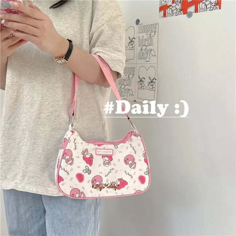 Hello Kitty Underarm Bag for Women Y2K Sanrio Kuromi Mymelody Messenger Tote Bag Cute Girls Shoulder Bag Purses Handbag