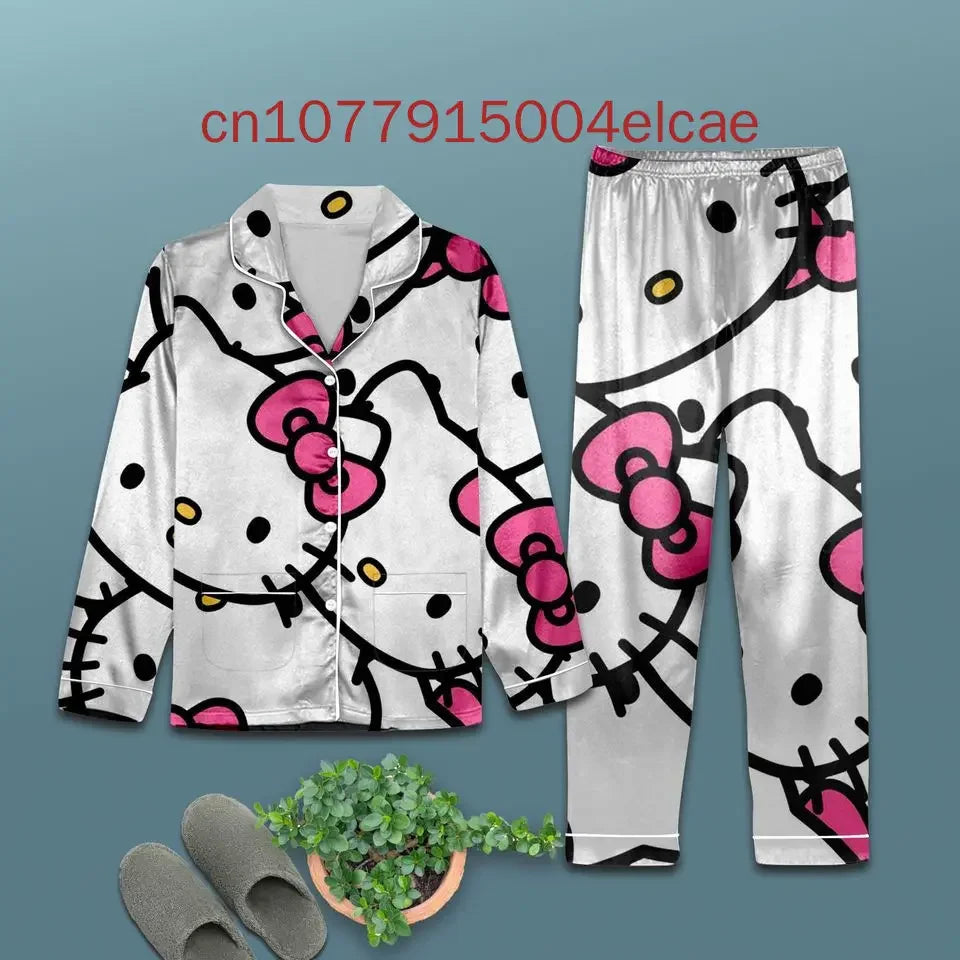 Hello Kitty 3D Printed Casual Men's and Women's Long Sleeve Shirt Pajama Set Hellokitty Family Pajamas Set