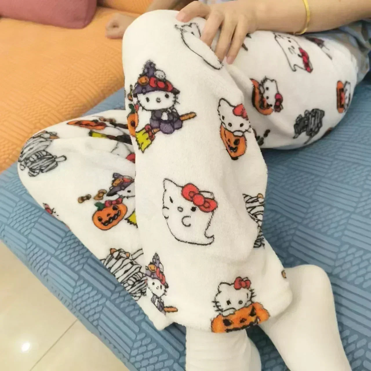 Hello Kitty Pajama Set Sanrio Pajama Pants Jacket Anime Fleece Double Elastic Fabric Soft Trousers Women Cartoon Birthday Gift