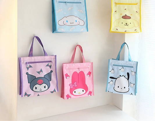 Sanrio Hello Kitty Water Proof Handbags Cute Kuromi Double Layer Tote Bag Cinnamoroll Melody Anime Art Pack Shopping Bag Gifts