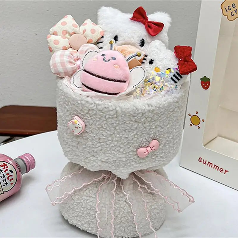 Hello Kitty Bouquet Cute Cartoon Plush Doll Flower Cinnamoroll Kuromi My Melody Toys Flower Girl & Child Holiday Gifts