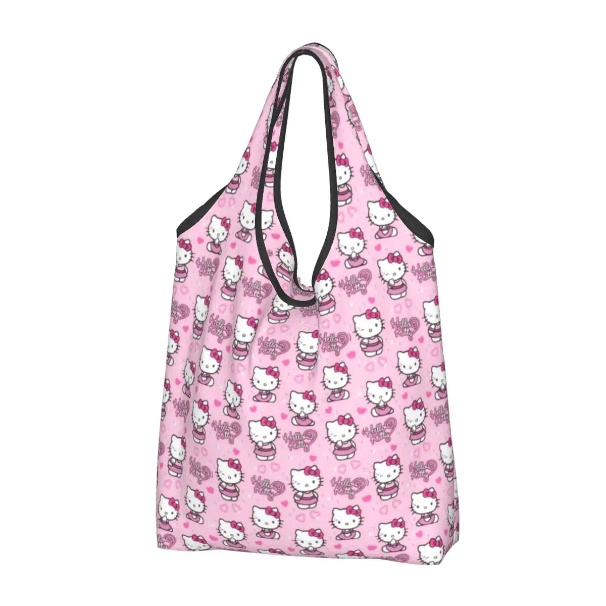 Custom Hello Kitty Groceries Shopping Bag Funny Shopper Shoulder Tote Bags Large Capacity Portable Handbag