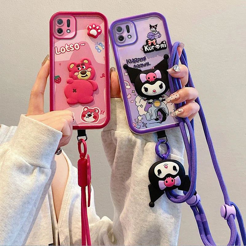 Crossbody 3D Cartoon Hello Kitty Kuromi Phone Case For iPhone 6 6S 7 8 Plus X Xs Max 11 Pro Max Lotso Bear Toy Strap Cover